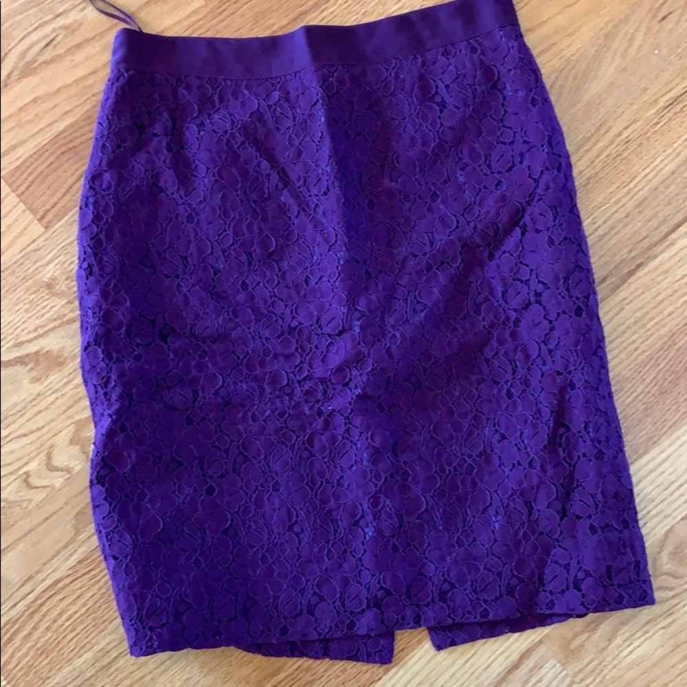 J.Crew pencil skirt deep purple lace